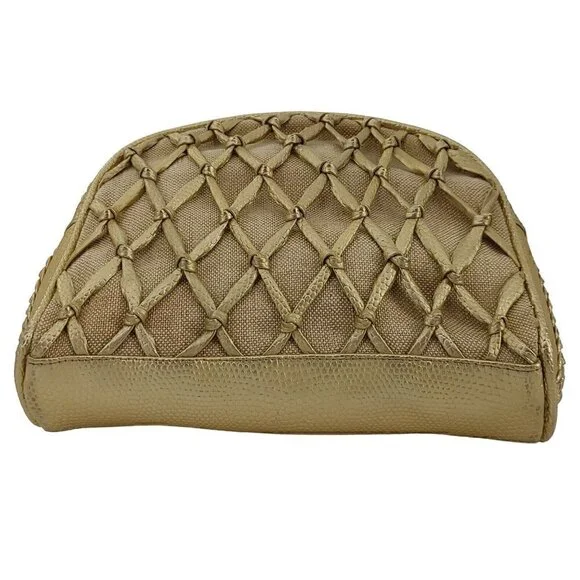 TIANNI Vintage Gold Metallic and Linen Cameral Bag Crossbody Y2K Good Condition - Picture 6 of 9